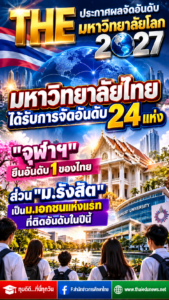 THE ประกาศผลจัดอันดับมหาวิทยาลัยโลก 2027 มหาวิทยาลัยไทยได้รับการจัดอันดับ 24 แห่ง “จุฬาฯ”ยืน1ไทย