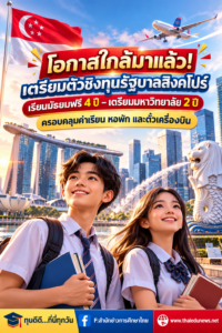 เตรียมตัวชิงทุนรัฐบาลสิงคโปร์ เรียนมัธยมฟรี 4 ปี–เตรียมมหาวิทยาลัย 2 ปี ครอบคลุมค่าเรียน หอพัก และตั๋วเครื่องบิน