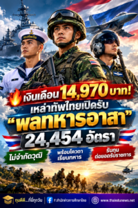 เหล่าทัพเปิดรับ “พลทหารอาสา” ปี 2570 รวม 24,454 อัตรา เงินเดือนรวม 14,970 บาท พร้อมโอกาสทางการศึกษา
